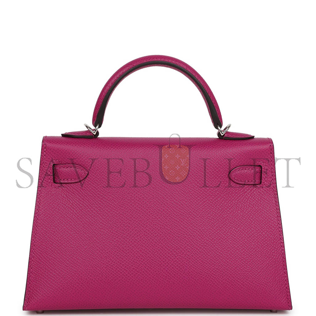 HERMÈS MASTER MINI KELLY II SELLIER ROSE POURPRE VERSO EPSOM PALLADIUM HARDWARE (19*12*5.5cm) 